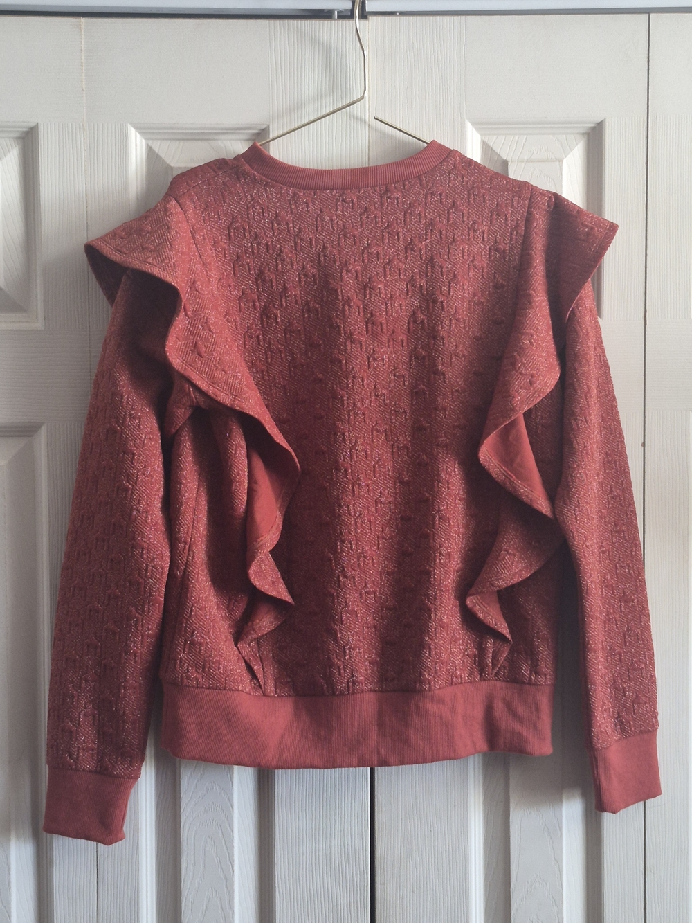 Doe & Rae Rust Ruffle Crew Sweater - Picture 2 of 3